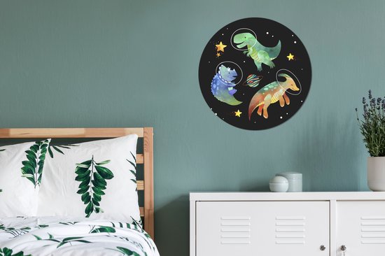 WallCircle - Stickers muraux - Cercle de papier peint - Espace - Dinosaurus - Étoiles - Enfant - Garçons - Kids - Enfants - 80x80 cm - Cercle mural - Autocollant - Autocollant de papier peint rond