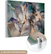 MuchoWow® Glasschilderij 40x30 cm - Schilderij acrylglas - Goud - Blauw - Marmer - Foto op glas - Schilderijen