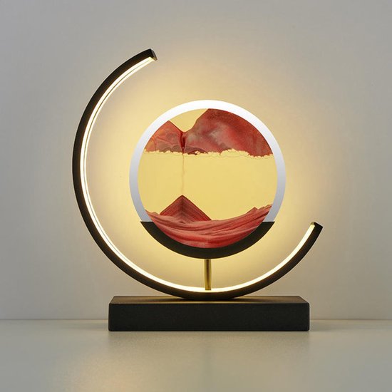 Luxus Bewegende Zandkunst Lamp - Quicksand Tafellamp - Rood - H27 x Ø27 - Met Slaapstand - 3 Lichtkleuren - Zandloper - Sand Art - Zandkunst In Glas - Bureaulamp - LED - Dimbaar - Industrieel - Modern - Nachtlamp Slaapkamer