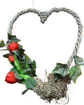 Couronne de vigne en forme de coeur avec tulipes rouges n°1