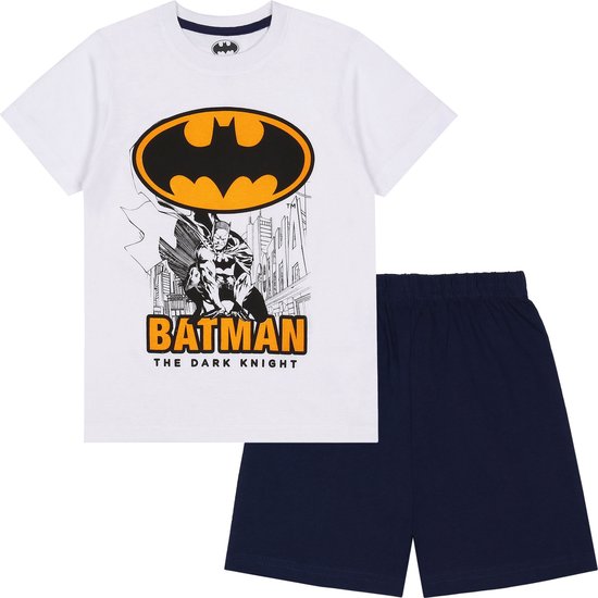 Batman - Witte en marineblauwe jongenspyjama met korte mouwen, zomerpyjama