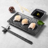 Sushi-set, 4-delige Japanse kunst keramische sushi-bordenset bevat sushi-borden, sojasaus kommen, eetstokjes, eetstokjeshouder