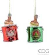 Viv! Christmas Kerstornament - Kerst Verf Gereedschap - set van 2 - glas - rood groen - 10cm