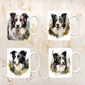 Border Collie mokken set van 4, servies voor hondenliefhebbers, hond, thee mok, beker, koffietas, koffie, cadeau, moeder, oma, pasen decoratie, kerst, verjaardag