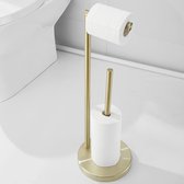 RVS toiletpapierhouder staand, toiletrolhouder vrijstaand, staande toiletpapierdispenser met opberger, dispenser voor 5 rollen toiletpapier, goud