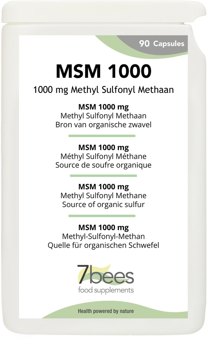 Goedkoopste MSM 1000 - 90 capsules - Natuurlijk organisch gebonden zwavel - 1000 mg/capsules | 7Bees