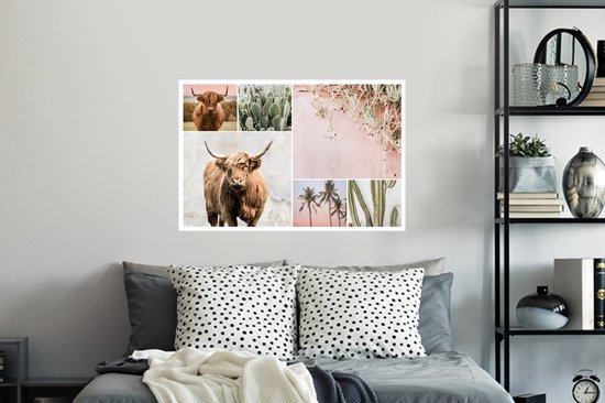 Muurstickers - Sticker Folie - Schotse hooglander - Collage - Vetplant - 90x60 cm - Plakfolie - Muurstickers Kinderkamer - Zelfklevend Behang - Zelfklevend behangpapier - Stickerfolie
