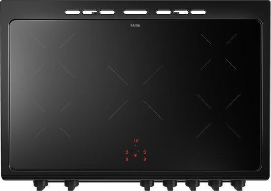 Zwart inductiefornuis ETNA FI590ZWA, met zes kookzones en digitale timer.