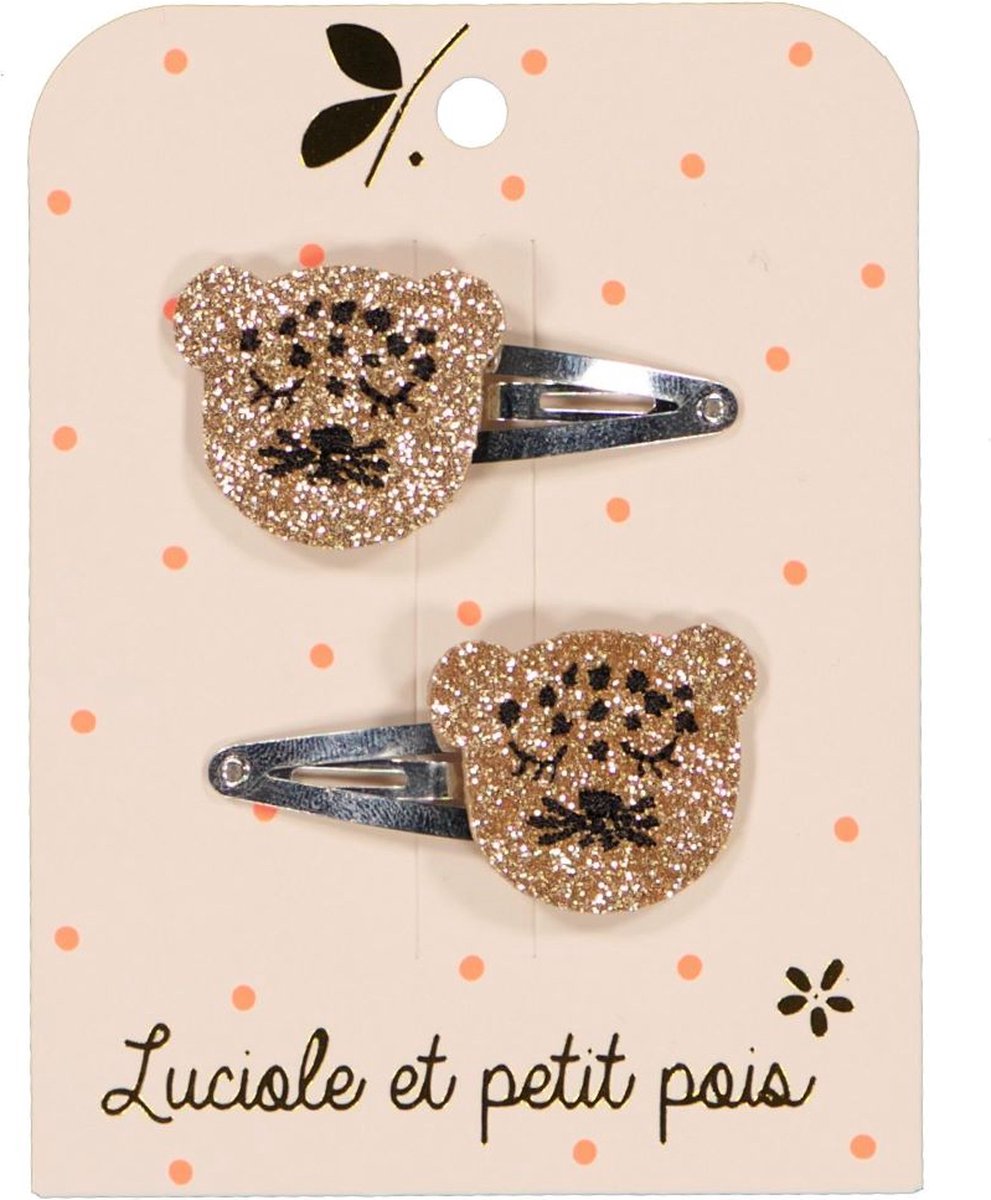 Luciole Et Petit Pois | Haarknipjes | Haarspeldjes | Glitter | Luipaard Goud | 4cm | 2 Stuks