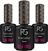 Set de vernis gel Pink Gellac avec 3 x 15 ml de couche de base – Top Coat – Prep des ongles – Vernis à ongles gel pour la maison