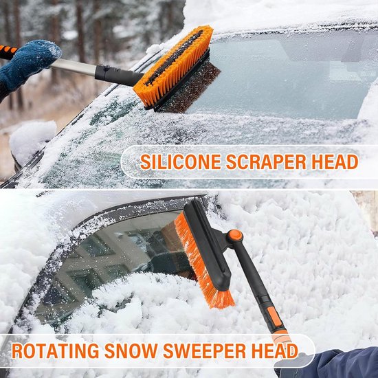 Balai Grattoir Longue Portée Grattoir à Glace 3 En 1 Voiture - 80cm - Brosse Rotative 360° - Poignée Ergonomique Accessoire Auto Neige Glace