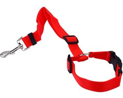 Igoods Hondengordel - 2-in1 Hondenriem - Veiligheidsgordel - Verstelbaar - Nylon - Rood