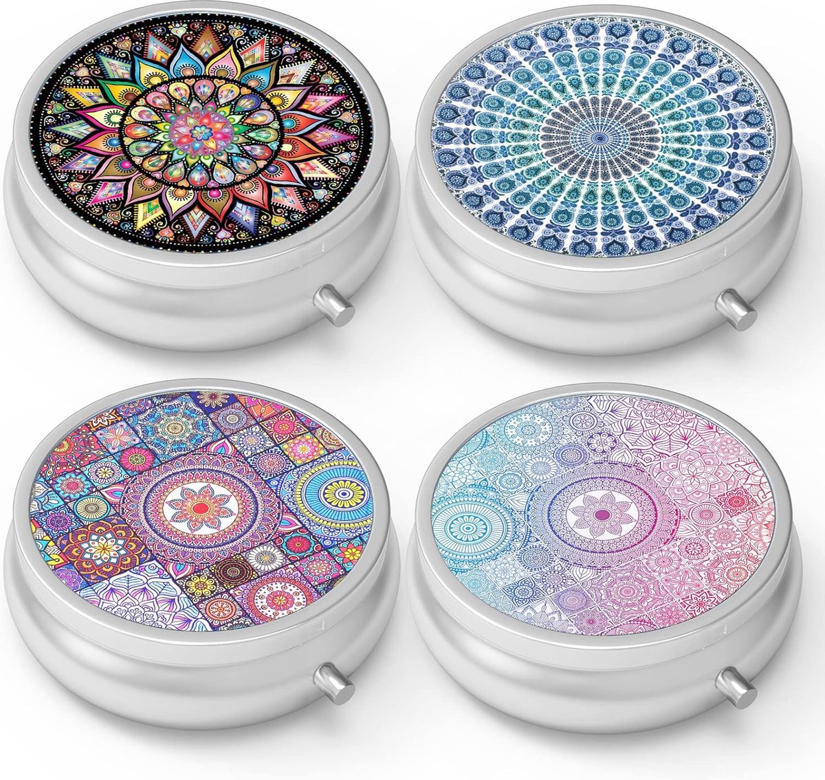 Goedkoopste 3 compartimenten medicijnpillenetui, draagbare pillendoos voor zak of portemonnee, pillendoos, decoratieve metalen geneeskunde, vitamine-organizer, uniek cadeau (4 stuks