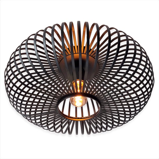 Goliving Plafondlamp – Plafonnière – E27 – Metaal – Bamboo Look – Ø 40 cm – Zwart