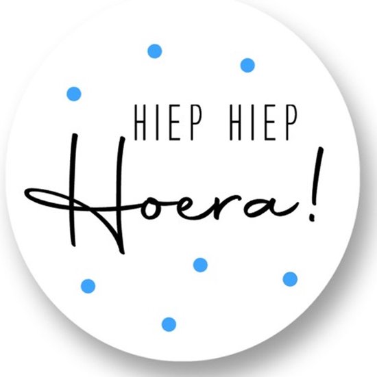 Foto: 20x hiep hiep hoera stickers met naam blauw verjaardag stickers jongens gepersonaliseerd sluitstickers kinderfeest traktatie uitdelen uitdeeltraktatie wensetiket rond 40mm glossy sticker