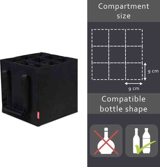 Eurhomewit Flessentas, flessendrager, ook voor 1,5 liter flessen, zwart, 6 Flaschen, Flessentas