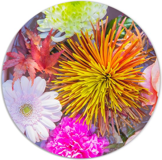 Label2X - Muurcirkel - Pretty - Ø 80 cm - Dibond - Multicolor - Wandcirkel - Rond Schilderij - Bloemen en Planten - Muurdecoratie Cirkel - Wandecoratie rond - Decoratie voor woonkamer of slaapkamer