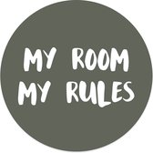 Label2X - Muurcirkel kids my room my rules groen - 40 cm - Dibond - Multicolor - Wandcirkel - Rond Schilderij - Muurdecoratie Cirkel - Wandecoratie rond - Decoratie voor woonkamer of slaapkamer