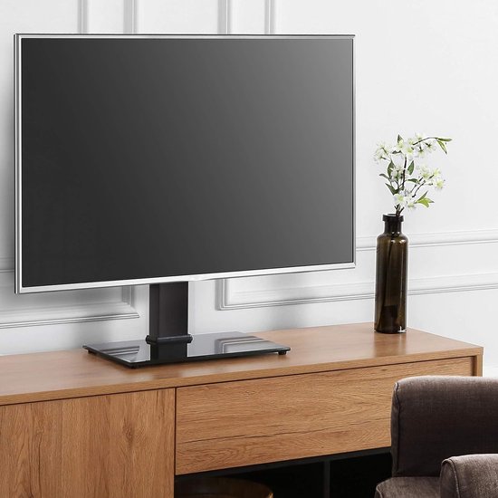 FITUEYES tv standaard verrijdbaar met hout-voet voor 32-55 65 70 inch