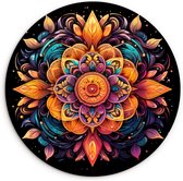 WallCircle - Wandcirkel 90x90 - Mandala - Kleuren - Zwart - Bloemen - Ronde schilderijen woonkamer - Wandbord rond - Muurdecoratie cirkel - Kamer decoratie binnen - Wanddecoratie muurcirkel - Woonaccessoires