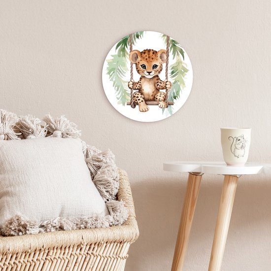 WallCircle® Wandcirkel 30x30 cm - Muurcirkel Luipaard - Dier - Kinderen - Jungle - Kinderkamer - Babykamer - Kinderkamer - Muurdecoratie cirkel woonkamer - Wanddecoratie slaapkamer - Kamer decoratie accessoires - Ronde schilderijen