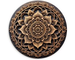 WallCircle® Wandcirkel 90x90 cm - Muurcirkel Mandala - Hout - Bloemen - Bruin - Muurdecoratie woonkamer - Wanddecoratie slaapkamer - Kamer decoratie accessoires - Ronde schilderijen - Woonaccessoires cirkel binnen