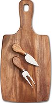 Zeller Kaasplankje - acacia hout - met kaasmes en vork - 35 x 18 x 1,5 cm - serveerplank