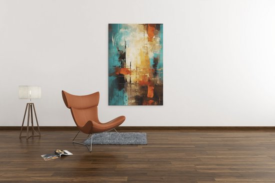 Canvas Schilderij - Abstract - Bruin - Blauw - Schilderij - Wall Art - 90x60x2 cm