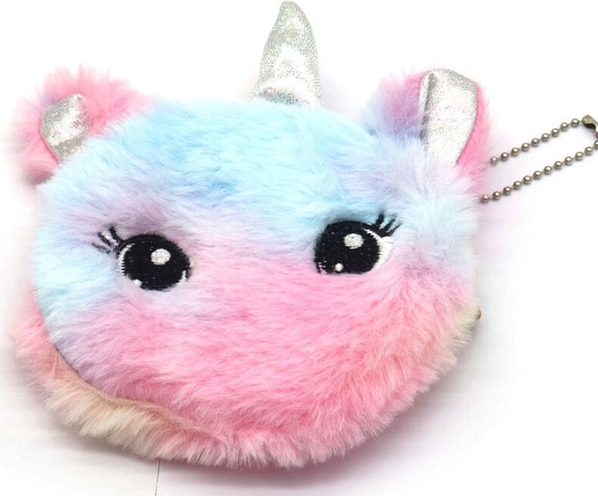 Portemonnee Dames - Portefeuille Meisjes - Portemonnee Kinderen - Knuffel zachte fluffy Unicorn mixed colour - 11 x 11 CM - Handig voor bijv. klein geld, munten, sleutel, lippenstift, etc. Bijv. Sinterklaas of Kerst. Voor uzelf of Bestel een Cadeau.
