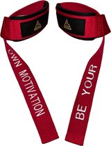 Lifting straps - rood - met quote - 100% polyester - met padding - deadlift straps