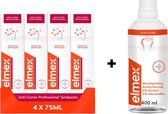 Elmex Dentifrice Anti-Caries Professionnel 4 x 75 ml + Bain de Bouche 250 ml