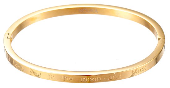 Nouka Dames Armband – Stainless Steel – Goud Gekleurde Bangle – I Love You To The Moon And Back – Cadeau voor Vrouwen – Cadeau Voor Moeder - Valentijnsdag - Valentijn