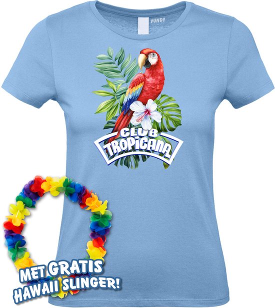 T-shirt femme Perroquet Tropical | Les meilleurs en concert 2024 | Club Tropicana | Chemise hawaïenne | Vêtements Ibiza | Dames bleu clair | taille XXL