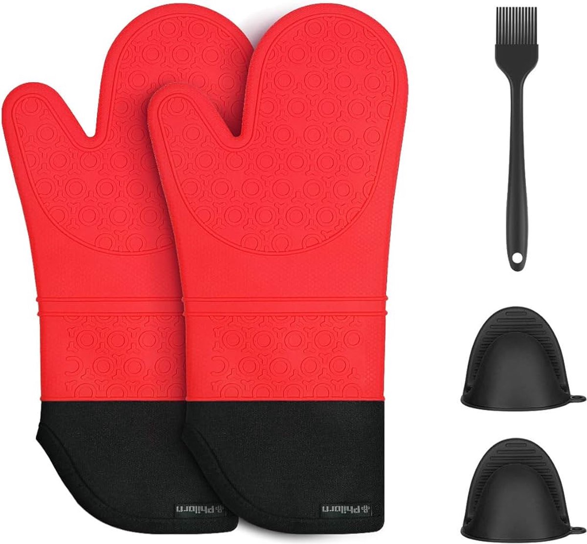 Philorn Siliconen Ovenwanten - Ovenhandschoenen - Pannenhandschoenen - Hittebestendig tot 230 °C - Ovenhandschoenenset - Rood