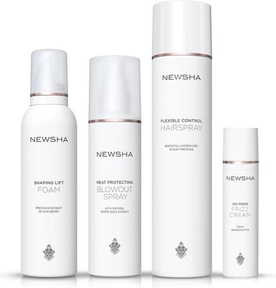 Foto: Newsha beauty secret styling set shaping lift foam 200ml heat protecting blowout spray 200ml flexible control hairspray 300ml no more frizz cream 75ml