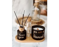 Geschenkset geurpakket - huisparfum, ecokaars & badzout - personaliseerbaar
