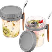 Belle Vous 2 Pak Glazen Mason Jars met Deksel en Lepels - 350 ml Luchtdichte Voedsel Opslag Containers - Reispotten voor Overnight Oats, Oatmeal, Ontbijt, Fruit & Melk - Potten voor Ontbijt