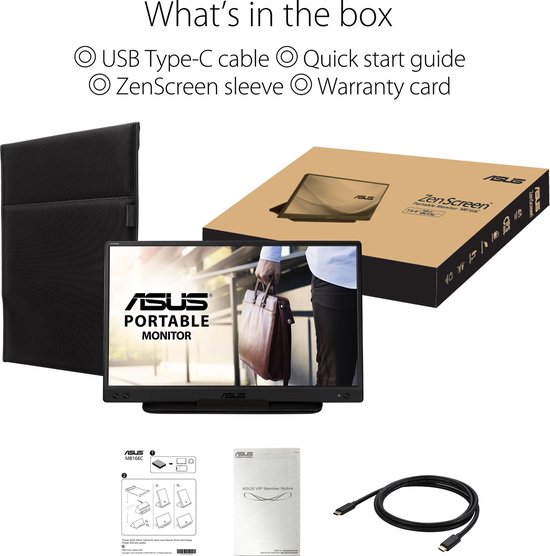 ASUS ZenScreen MB166C - Portable USB-C Monitor - 15.6 inch - Full HD ...