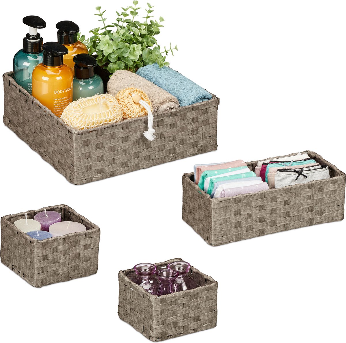 mandjes badkamer - set van 4 - 4 groottes - papiertouw - voor speelgoed