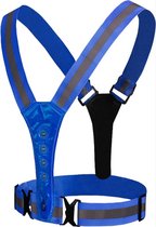 New Age Devi - Blauw LED-vest voor veilig sporten: Hardloopvest met verlichting en accessoires voor fietsen, hardlopen en wandelen
