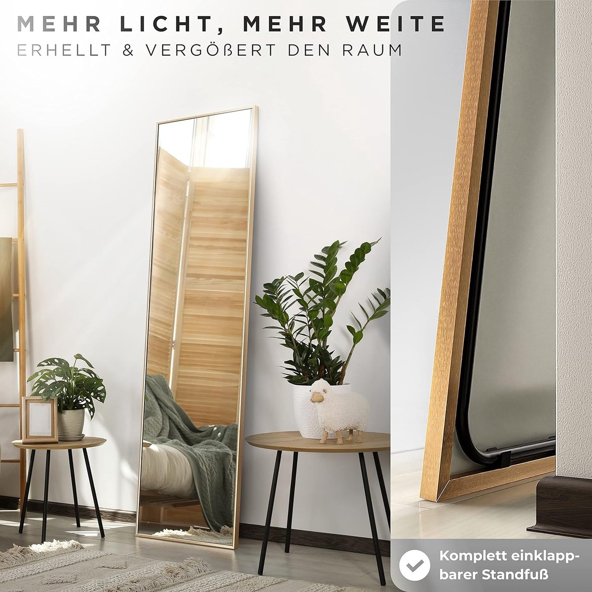 COSTWAY 2 in 1 Ganzkörperspiegel, Standspiegel mit Holzrahmen, Ankleidespiegel 37 x 155cm, Garderobenspiegel für Schlafzimmer, Wohnzimmer und Eingangsbereich Schwarz