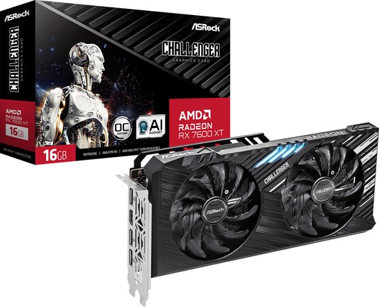 ASROCK RX 7600 XT Challenger 16GB OC - Videokaart - 16GB GDDR6 - PCIe 4.0 - 1x HDMI - 3x DisplayPort