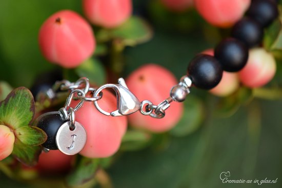 Urn-Crematie-as Heren Armband-As in glaskraal met natuursteen/edelsteen Onyx Black kralen -Sieraad wordt voor u op maat gemaakt!-Armband met crematie-as verwerkt in kraal van glas-Herinnering-Assieraad-Crematie-as van mens-dier- in glas gesmolten