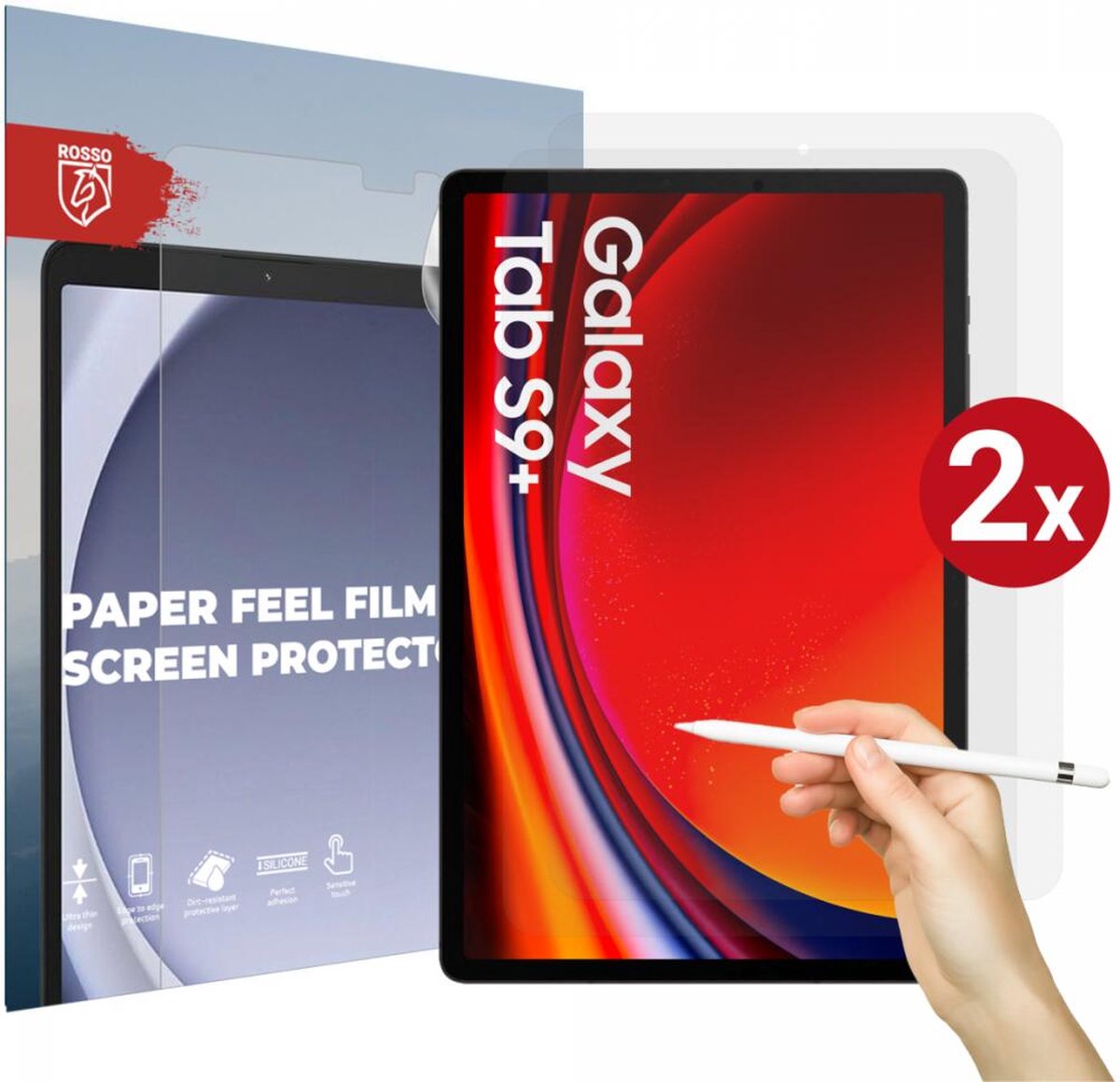 Rosso Paper Feel Screen Protector Geschikt voor Samsung Galaxy Tab S9 Plus | Papier Gevoel Folie | Ultra Clear Beschermfolie | Case Friendly | Duo Pack