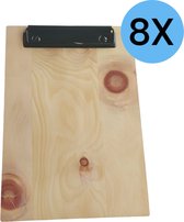 Klembord - 8 Stuks - A5 - Hout - Licht Bruin/Zwart - Metaal - Clipboard - Hoogwaardige Kwaliteit - Klemborden - Clipboards