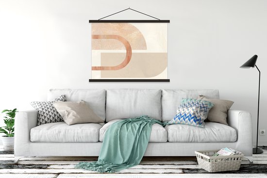 Posterhanger incl. Poster 150x113 cm - Schoolplaat - Design - Roze - Beige - Textielposter - Zwarte latten