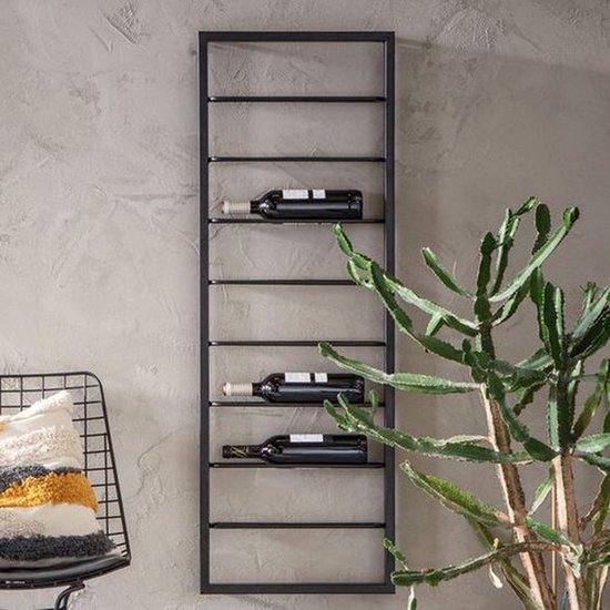 Wijnrek Wandmontage Giyiprpi Wandrek Voor 6 Wijnflessen - Metalen Wijnrek Aan De Muur, Zwart, Helling 6 Inch Keuken Wijnopbergrek