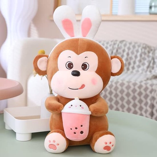 Squishy Kawaii Aap met Bubbelthee Pluche Knuffel 30 cm - Kawaii Knuffel ...