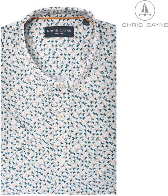 Chris Cayne heren overhemd - blouse heren - 1182 - groen/beige print - maat 3XL