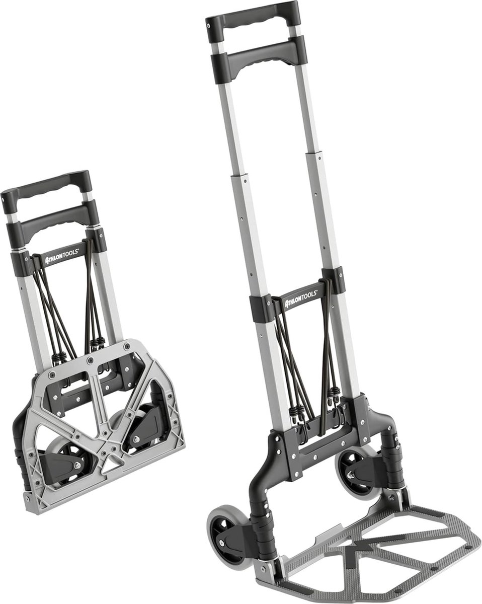 Inklapbare aluminium transportwagen - extra lange telescopische handgreep 110 cm - anti-slip pads - lichtlopende wielen - zachte loopvlakken - expanderkabels